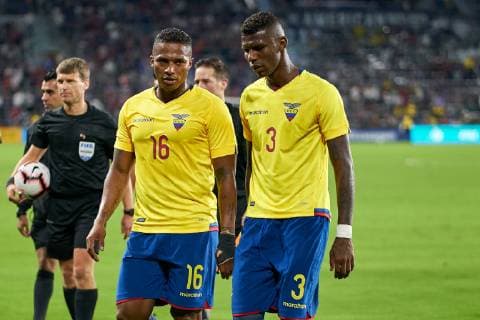 ORLANDO, FL - MARCH 21: Ecuador midfielder Antonio Valencia (16) and Ecuador defender Robert Arboleda (3) chat in game action during an International Friendly Länderspiel match between the United States and the Ecuador men s national teams on March 21, 2019 at Orlando City Stadium in Orlando, FL. (Photo by Robin Alam Icon Sportswire) SOCCER: MAR 21 USA v Ecuador Icon164190321162