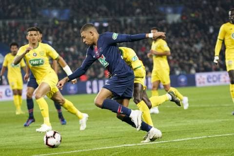 MBAPPE Kylian (PSG) vs Ie Edgar Miguel (Nantes) FOOTBALL : PSG vs Nantes - 1 2 finale Coupe de France - Paris - 03 04 2019 JBAutissier Panoramic 
