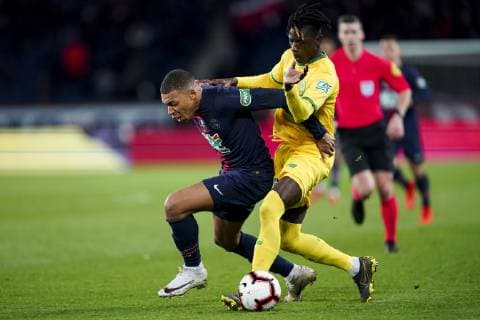MBAPPE Kylian (PSG) vs Ie Edgar Miguel (Nantes) FOOTBALL : PSG vs Nantes - 1 2 finale Coupe de France - Paris - 03 04 2019 JBAutissier Panoramic 