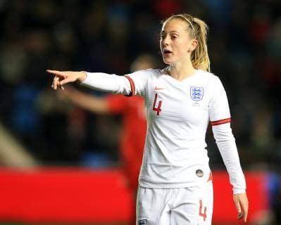 5th April 2019, Academy Stadium, Manchester, England; Womens International football friendly, England versus Canada; Kiera Walsh of England gestures to her team mates  ActionPlus12121049 DavidxBlunsden
