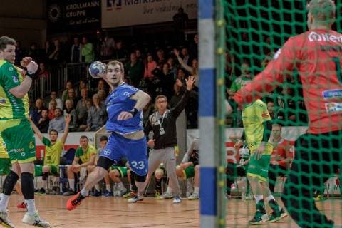 2 Handball Bundesliga VFL Eintracht Hagen TSV Bayer Dormagen Hagen 5 4 2019 Benjamin Judge TSV Bayer Dormagen VFL Eintracht Hagen TSV Bayer Dormagen at the Krollmann Arena Hagen 5 4 2019