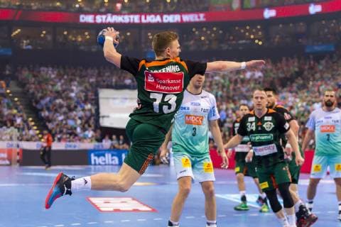 Hamburg Germany 06 April 2019 REWE Final 4 DHB Cup Semifinal TSV Hannover Burgdorf vs SC Magdeburg Timo Kastening Hannover Hamburg Barclaycard Arena Hamburg Germany