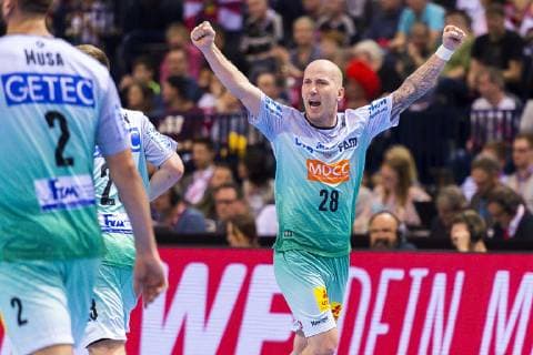 Hamburg Germany 06 April 2019 REWE Final 4 DHB Cup Semifinals TSV Hannover Burgdorf vs SC Magdeburg Robert Weber Magdeburg Jubel Joy Emotions Goal Scorers Scorers Hamburg Barclaycard Arena Hamburg Germany