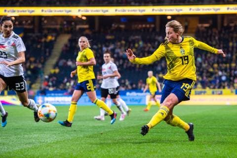 190406 Anna Anvegard of Sweden during the women?s international friendly football match between Sweden and Germany on April 6 2019 in Stockholm Photo Simon Hastegard BILDBYRAN 180019,  Copyright: SIMONxHASTEGARD BB190406BB466