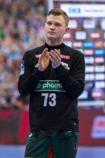 Hamburg Germany 06 April 2019 REWE Final 4 DHB Cup Semifinal TSV Hannover Burgdorf vs SC Magdeburg Timo Kastening Hannover dissatisfied disappointed disappointed down frustrated Hamburg Barclaycard Arena Hamburg Germany