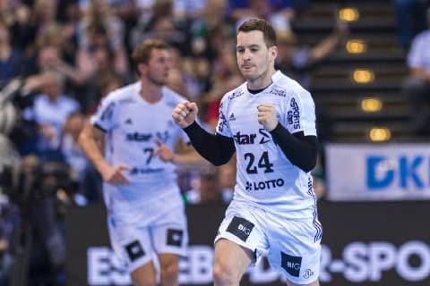 Hamburg Germany 06 April 2019 REWE Final 4 DHB Cup Semifinal THW Kiel vs Fuechse Berlin Miha Zarabec THW Kiel Jubel Freude Emotion Hamburg Barclaycard Arena Hamburg Germany