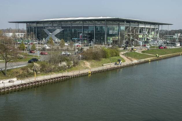 From 1 BL season 2018 19 Vfl Wolfsburg Hannover 96 3 1 on 06 04 2019 In the photo Volkswagen Arena in Wolfsburg on the Mittellandkanal DFB regulations prohibit any use of photographs as image sequences and or quasi video