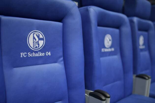 06 04 2019 xmhx Football 1 Bundesliga FC Schalke 04 Eintracht Frankfurt emspor v l Seat of the substitution bench in the Veltins Arena with Schalke logo symbol image logo emblem DFL DFB REGULATIONS PROHIBIT ANY USE OF PHOTOGRAPHS as IMAGE SEQUENCES and or QUASI VIDEO Gelsenkirchen