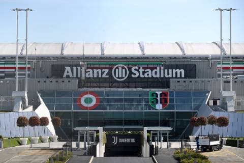 The main entrance to the stadium. Juventus General Views at Allianz Stadium, Turin. Picture date: 5th April 2019. Picture credit should read: Jonathan Moscrop Sportimage Photo Agency EDITORIAL USE ONLY. No use with unauthorised audio, video, data, fixture lists, club league logos or live services. Online in-match use limited to 120 images, no video emulation. No use in betting, games or single club league player publications. SPI-0022