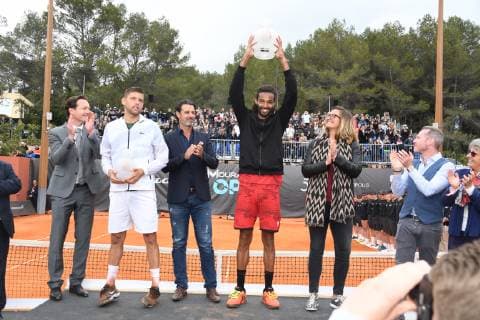 Patrick Mouratoglou, Mary Pierce - Dustin Brown gagne le tournoi de tennis Challenger Mouratoglou Open a Sophia Antipolis face a Filip Krajinovic TENNIS : Mouratoglou Open - Sophia Antipolis - 07 04 2019 LionelUrman Panoramic 