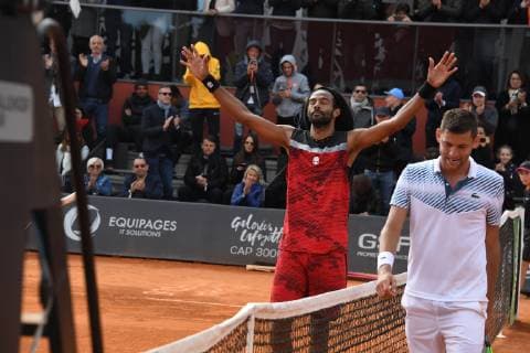 Dustin Brown gagne le tournoi de tennis Challenger Mouratoglou Open a Sophia Antipolis face a Filip Krajinovic TENNIS : Mouratoglou Open - Sophia Antipolis - 07 04 2019 LionelUrman Panoramic 