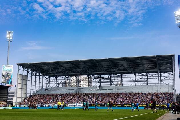 Kiel 6 April 2019 Football 2 Bundesliga 2018 19 Holstein Kiel FC St Pauli New East Stand in Kiel Holstein Stadium DFL REGULATIONS PROHIBIT ANY USE OF PHOTOGRAPHS AS IMAGE SEQUENCES AND OR QUASI VIDEO