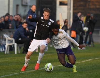 Soccer Men Season 2018 2019 Semifinals at Berlin AOK Landespokal VSG Altglenicke Tennis Borussia v l Rene Pütt VSG Altglienicke Bekai Jagne TeBe Tennis Borussia 09 04 2019 Copyright: xMatthiasxKochx