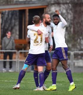 Soccer Men Season 2018 2019 Semifinals in Berlin AOK Landespokal VSG Altglenicke Tennis Borussia v l Nils Göwecke TeBe Tennis Borussia Enes Aydin TeBe Tennis Borussia Bekai Jagne TeBe Tennis Borussia Jubilation after goal 1 2 09 04 2019 Copyright: xMatthiasxKochx