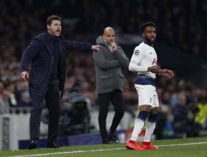 Mauricio Pochettino manager of Tottenham directs Danny Rose of Tottenham during the UEFA Champions League match at the Tottenham Hotspur Stadium, London. Picture date: 9th April 2019. Picture credit should read: Darren Staples Sportimage EDITORIAL USE ONLY. No use with unauthorised audio, video, data, fixture lists, club league logos or live services. Online in-match use limited to 120 images, no video emulation. No use in betting, games or single club league player publications. SPI-0025-0021