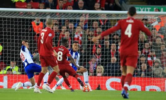 9th April 2019, Anfield, Liverpool, England; UEFA Champions League football, quarter final 1st leg, Liverpool versus FC Porto; Naby Keita of Liverpool scores the opening goal of the match after 3 minutes  ActionPlus12122316 DavidxBlunsden