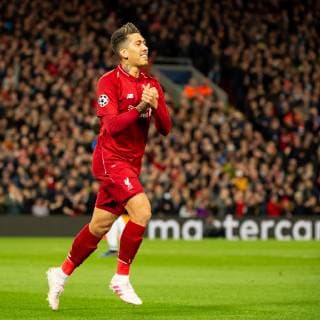 Liverpool England 09 04 2019 UEFA Champions League 2018 19 Season Round of 8 Quarter Finals Liverpool FC vs. FC Port Goal to 2 0 Scorers Roberto Firmino LFC cheers DeFodi053