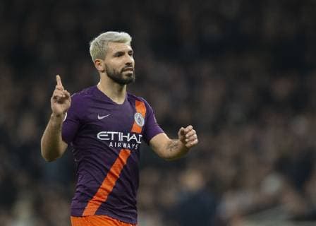 London United Kingdom 09 04 2019 UEFA Champions League 2018 19 Season Quarterfinals 1 Round Tottenham Hotspur Manchester City Sergio Aguero Manchester City gestures DeFodi056