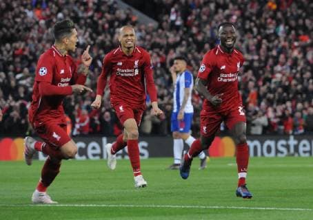 Football - 2018 2019 UEFA Champions League - Quarter-Final, First Leg: Liverpool vs. Porto Naby Keita of Liverpool celebrates scoring goal no 1, at Anfield. COLORSPORT ANDREW COWIE 