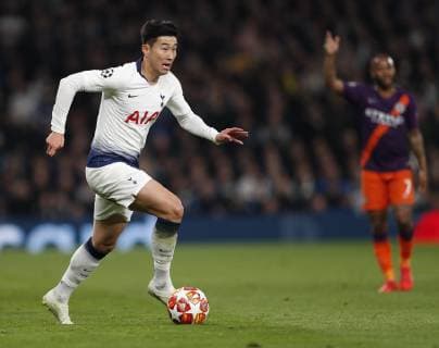 Son Heung-Min of Tottenham during the UEFA Champions League match at the Tottenham Hotspur Stadium, London. Picture date: 9th April 2019. Picture credit should read: Darren Staples Sportimage EDITORIAL USE ONLY. No use with unauthorised audio, video, data, fixture lists, club league logos or live services. Online in-match use limited to 120 images, no video emulation. No use in betting, games or single club league player publications. SPI-0025-0054
