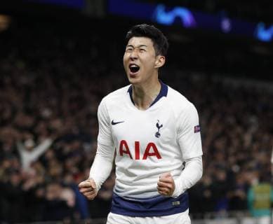 Sport Themen der Woche Sport Bilder des Tages Son Heung-Min of Tottenham celebrates scoring the first goal during the UEFA Champions League match at the Tottenham Hotspur Stadium, London. Picture date: 9th April 2019. Picture credit should read: Darren Staples Sportimage EDITORIAL USE ONLY. No use with unauthorised audio, video, data, fixture lists, club league logos or live services. Online in-match use limited to 120 images, no video emulation. No use in betting, games or single club league player publications. SPI-0025-0068