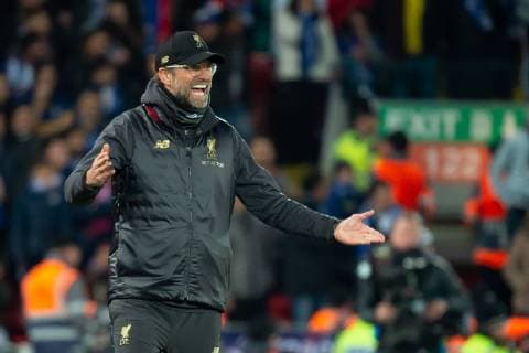 Liverpool England 09 04 2019 UEFA Champions League 2018 19 Season Round of 8 Quarter Finals Liverpool FC vs. FC Port Coach Juergen Klopp LFC gesticulated gesticulation DeFodi053