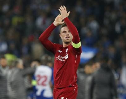 Jordan Henderson of Liverpool applauds the fans during the UEFA Champions League match at Anfield, Liverpool. Picture date: 9th April 2019. Picture credit should read: Andrew Yates Sportimage EDITORIAL USE ONLY. No use with unauthorised audio, video, data, fixture lists, club league logos or live services. Online in-match use limited to 120 images, no video emulation. No use in betting, games or single club league player publications. SPI-0024-0052