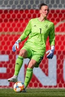 Football Women International match Germany Japan 09 04 2019 at the Benteler Arena in Paderborn Almuth Schult Germany DFB regulations prohibit any use of photographs as image sequences and or quasi video xSBx