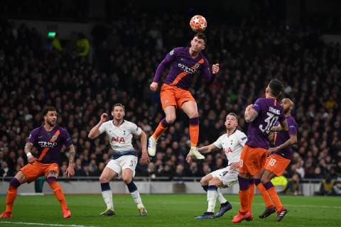 Tottenham Hotspur v Manchester City UEFA Champions League Aymeric Laporte of Manchester City heads during the UEFA Champions League match at the Tottenham Hotspur Stadium, London Content Not Available For UK Newspapers Copyright: xMartynxHaworthx FIL-13108-0139