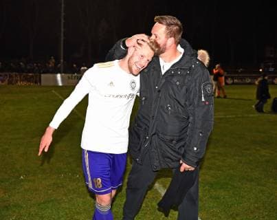 Soccer Men Season 2018 2019 Semifinals at Berlin AOK Landespokal VSG Altglenicke Tennis Borussia 4 5 penalty shootout 2 2 2 2 2 2 Tino Schmunck TeBe Tennis Borussia CEO Jens Redlich TeBe Tennis Borussia Jubilation after the final whistle 09 04 2019 Copyright: xMatthiasxKochx