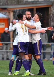Soccer Men Season 2018 2019 Semifinals at the Berlin AOK Landespokal VSG Altglenicke Tennis Borussia 4 5 in penalty shootout 2 2 2 2 2 2 v l Nils Göwecke TeBe Tennis Borussia Bekai Jagne 11 TeBe Tennis Borussia Enes Aydin TeBe Tennis Borussia Max Konrad TeBe Tennis Borussia Jubilation after goal 1 2 09 04 2019 Copyright: xMatthiasxKochx