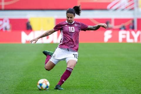Paderborn Germany 09 04 2019 DFB international women 2018 2019 Germany vs Japan Dzsenifer Marozsan Olympique Lion Germany DFB regulations prohibit any use of photographs as image sequences and or quasi video Paderborn North Rhine-Westphalia Germany Benteler Arena