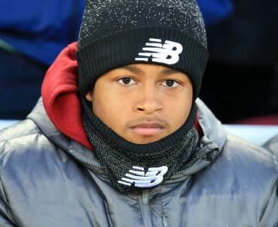 9th April 2019, Anfield, Liverpool, England; UEFA Champions League football, quarter final 1st leg, Liverpool versus FC Porto; Rhian Brewster of Liverpool looks on from the team dugout  ActionPlus12122564 DavidxBlunsden