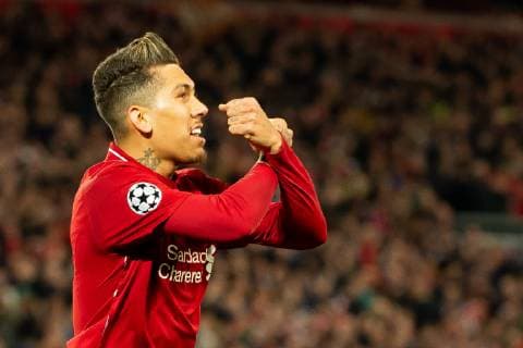 Liverpool England 09 04 2019 UEFA Champions League 2018 19 Season Round of 8 Quarter Finals Liverpool FC vs. FC Port Goal to 2 0 Scorers Roberto Firmino LFC cheers DeFodi053