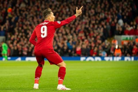 Liverpool England 09 04 2019 UEFA Champions League 2018 19 Season Round of 8 Quarter Finals Liverpool FC vs. FC Port Goal to 2 0 Scorers Roberto Firmino LFC cheers DeFodi053