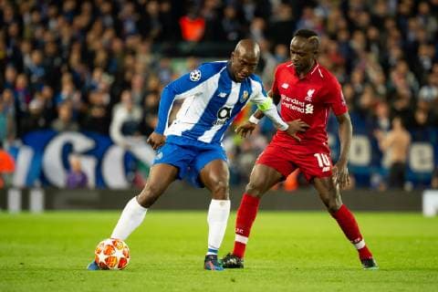 Liverpool England 09 04 2019 UEFA Champions League 2018 19 Season Round of 8 Quarter Finals Liverpool FC vs. FC Port Danilo Pereira Porto and Sadio Mane LFC in a duel DeFodi053