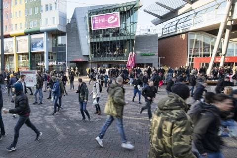 AMSTERDAM, Football,10-04-2019, Stadium Johan Cruyffarena. Riots occur before the Champions League quarter finals first leg Ajax - Juventus with fans of Ajax and the police. Ajax fans before the game  x3155125x