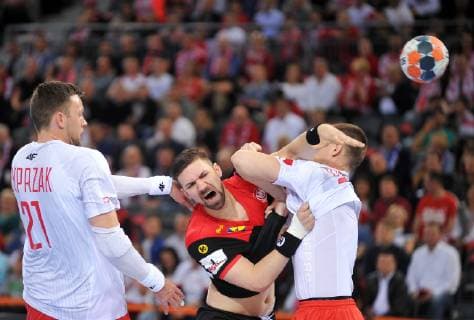Handball, EM Quali, Polen - Deutschland 2019.04.10 Gliwice Pilka reczna Kwalifikacje do Mistrzostw Europy 2020 Polska - Niemcy N z Kamil Syprzak Fabian Wiede Foto Norbert Barczyk PressFocus 2019.04.10 Gliwice Handball Qualification for the European Championships 2020 Poland - Germany Kamil Syprzak Fabian Wiede Credit: Norbert Barczyk PressFocus NEWSPIX.PL --- Newspix.pl  20190410NB0045