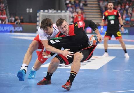 Handball, EM Quali, Polen - Deutschland 2019.04.10 Gliwice Pilka reczna Kwalifikacje do Mistrzostw Europy 2020 Polska - Niemcy N z Piotr Chrapkowski Jannik Kohlbacher Foto Norbert Barczyk PressFocus 2019.04.10 Gliwice Handball Qualification for the European Championships 2020 Poland - Germany Piotr Chrapkowski Jannik Kohlbacher Credit: Norbert Barczyk PressFocus NEWSPIX.PL --- Newspix.pl  20190410NB0056