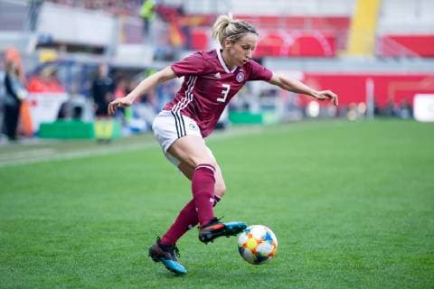 Paderborn Germany 09 04 2019 DFB international women 2018 2019 Germany vs Japan Kathrin Hendrich FC Bayern Munich Germany DFB regulations prohibit any use of photographs as image sequences and or quasi video Paderborn North Rhine-Westphalia Germany Benteler Arena