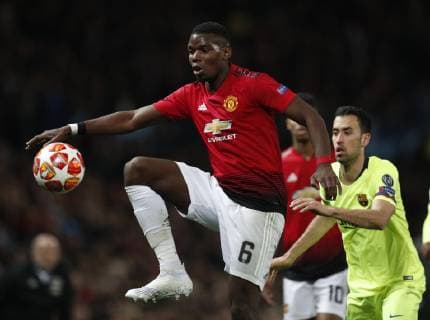 Paul Pogba of Manchester United ManU during the UEFA Champions League match at Old Trafford, Manchester. Picture date: 10th April 2019. Picture credit should read: Darren Staples Sportimage EDITORIAL USE ONLY. No use with unauthorised audio, video, data, fixture lists, club league logos or live services. Online in-match use limited to 120 images, no video emulation. No use in betting, games or single club league player publications. SPI-0026-0040