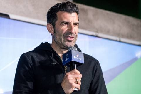 Retired Portuguese football player Luis Figo attends the UEFA Champions League Trophy Tour, presented by Heineken, in Shanghai, China, 10 April 2019. UEFA Champions League Trophy Tour ends on a high in Shanghai  bjl8634668
