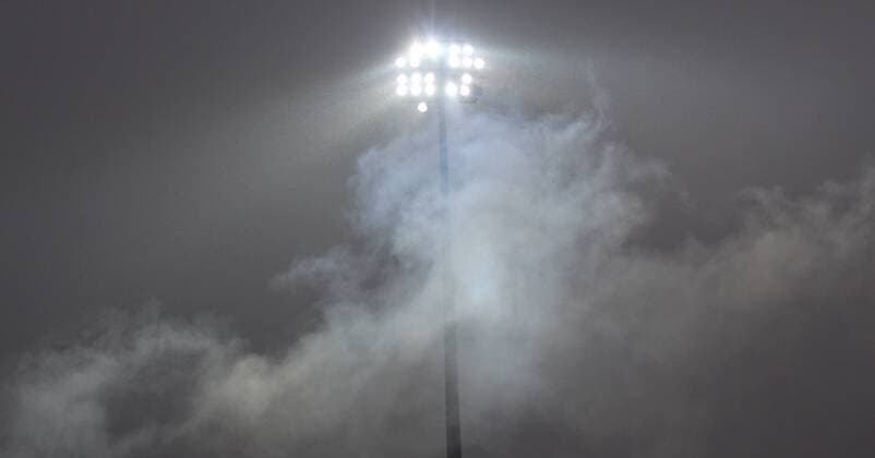 09 04 2019 xklex Football Regionalliga Suedwest FK Pirmasens 1 FC Saabruecken emspor v l Fog of pyrotechnic actions by the Saarbrücken fans in Framas Stadium Pirmasens DFL DFB REGULATIONS PROHIBIT ANY USW OF PHOTOGRAPHS as IMAGE SEQUENCES and or QUASI VIDEO Pirmasens