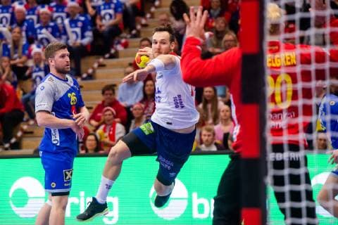 190411 Christian O Sullivan of Norway during the EHF EURO Cup match between Norway and Sweden on April 11 2019 in Arendal Photo Fredrik Varfjell BILDBYRAN kod FV 150228,  Copyright: FREDRIKxVARFJELL BB190411FV007