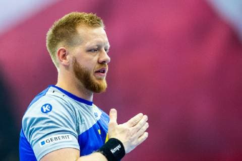 190411 Jim Gottfridsson of Sweden ahead of the EHF EURO Cup match between Norway and Sweden on April 11 2019 in Arendal Photo Fredrik Varfjell BILDBYRAN code FV 150228,  Copyright: FREDRIKxVARFJELL BB190411FV011