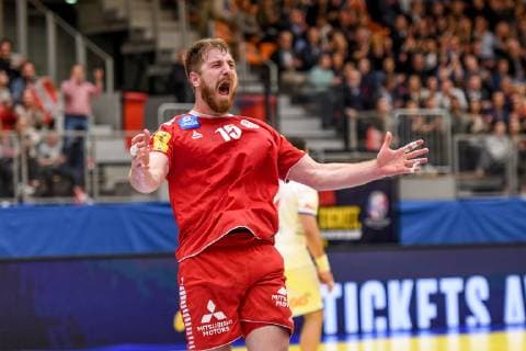 HANDBALL - EHF EURO Cup, AUT vs ESP DORNBIRN,AUSTRIA,11.APR.19 - HANDBALL - EHF EURO Cup, OEHB international match Länderspiel Austria vs Spain. Image shows the rejoicing of Fabian Posch (AUT). GEPAxpictures xOliverxLerch