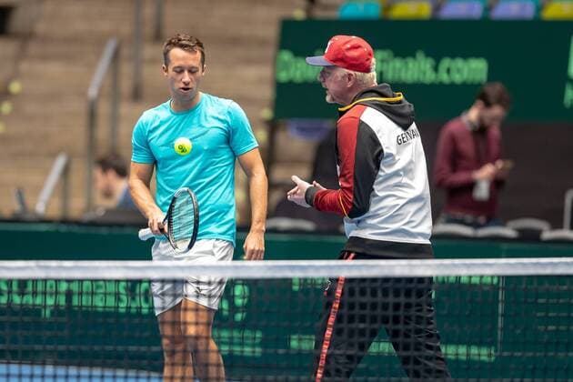 Frankfurt am Main Fraport Arena 01 02 2019 Tennis Davis Cup 2019 Picture v l Philipp Kohlschreiber Boris Becker Frankfurt am Main Fraport Arena Hessen Germany