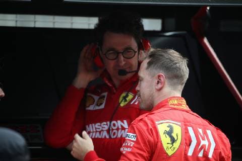 Photo4 LaPresse 12 04 2019 Shanghai, China Grand Prix Formula One China 2019 In the pic: free practice 2, Sebastian Vettel (GER) Scuderia Ferrari SF90 with Mattia Binotto (ITA) Ferrari Team Principal  Copyright: xPhoto4 LaPressex