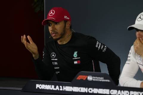 Photo4 LaPresse 13 04 2019 Shanghai, China Grand Prix Formula One China 2019 In the pic: after Qualifying Official Fia press conference PK Pressekonferenz Lewis Hamilton (GBR) Mercedes AMG F1 W10 EQ Power  Copyright: xPhoto4 LaPressex