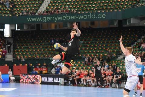 13 04 2019 xkhx Halle Gerry Weber Stadium U21 National Team of the German Handball Federation U21 International match Germany vs. Czech Republic Sebastian Heymann GER